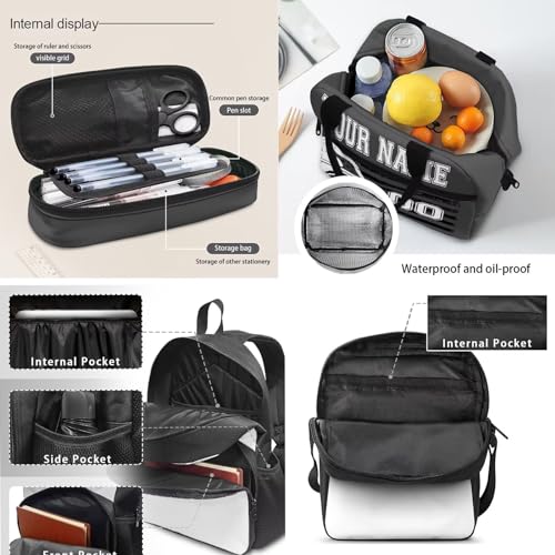 4Pcs Personalized Hockey School Backpack Set Travel Bookbag Lunch Bags Shoulder Bag Pencil Holder for Middle School Student, Black American Flag2