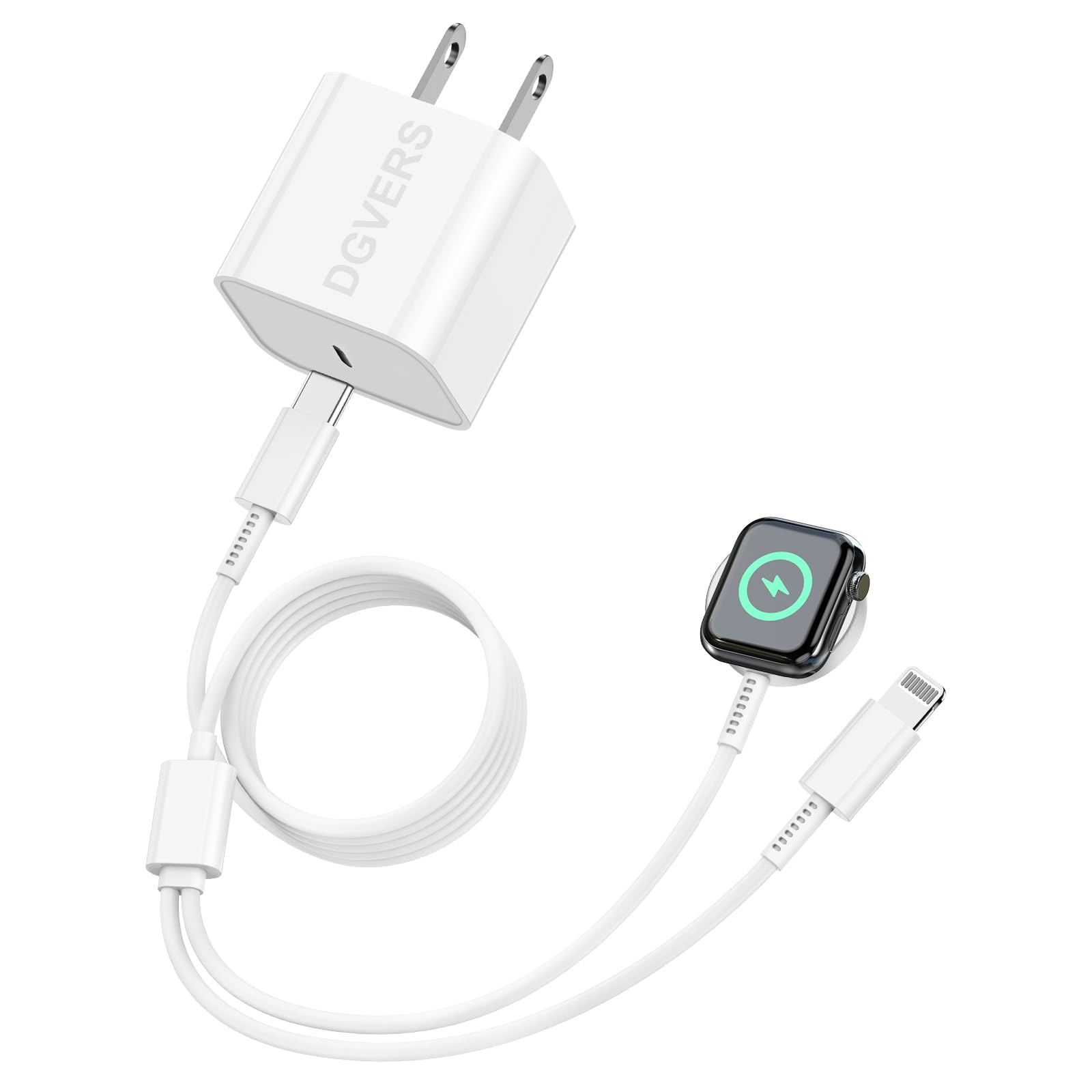DGVERS USBC Watch Charger for iWatch, [Apple MFi Certified] Magnetic Charger Cable & Block for Smart iWatch SE 8 7 6 5 4 3 2 1 & iPhone 14 13 12 11 X, 2 in 1 Type C Charger Fast Charging for iWatch