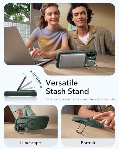 Image of ESR for iPhone 17 Case with Stash Stand, Camera Control Cover Compatible with MagSafe, Military-Grade Drop Protection Magnetic Phone Case, Scratch-Resistant Back Cover,Frosted Green
