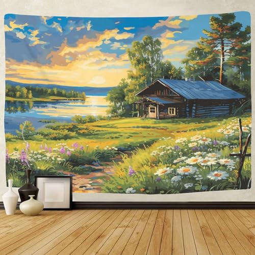 Couverture murale 3D cottage montagnard grand format en polyester premium - 2