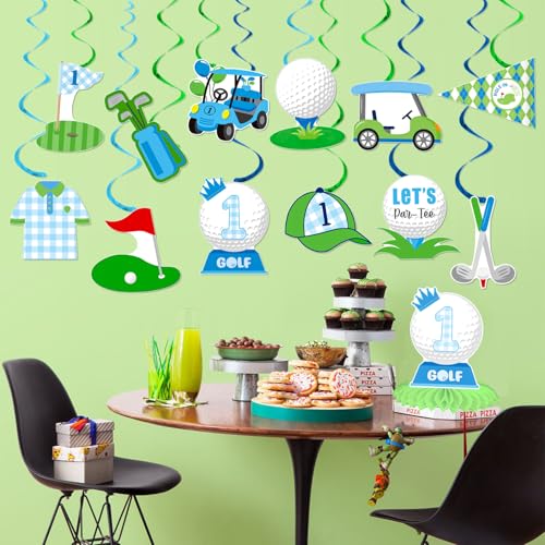 Image of Golf Party Hanging Swirls Hole in One Party Decorations 20PCS Golf Themed 1st Birthday Party Ceiling Swirls Par-Tee Time Golf Hanging Decorations for Sports Golf First Baby Shower Supplies