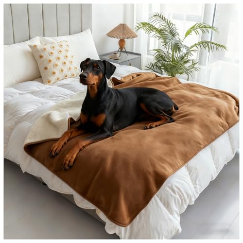 リバーシブルで洗えるシェルパフリース犬用ソファカバー、防水犬用ブランケット、洗える犬用ブランケット、柔らかくふわふわの猫用ブランケット,Camel,75* 100cm