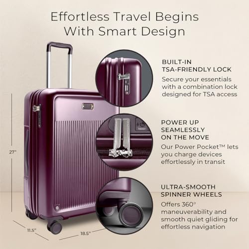 Briggs & Riley 27" Medium Expandable Spinner - Checked Luggage for Travel, Suitcases with Wheels, Hardside Rolling Bag for Men & Women, Self-Repairing Zipper - Sympatico Collection, Plum2
