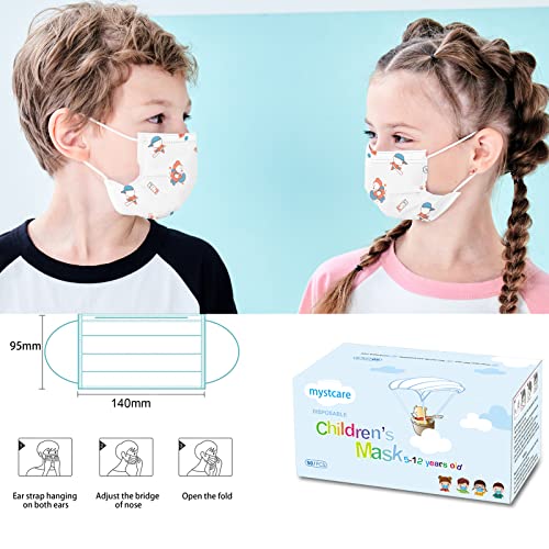 Mystcare Kids Face Mask 50 Pack Ages 5-12 Disposable 3-Layer Breathable Filter Child Disposable Face Mask For Kids Cove (Kids, Cartoon) #TOP4