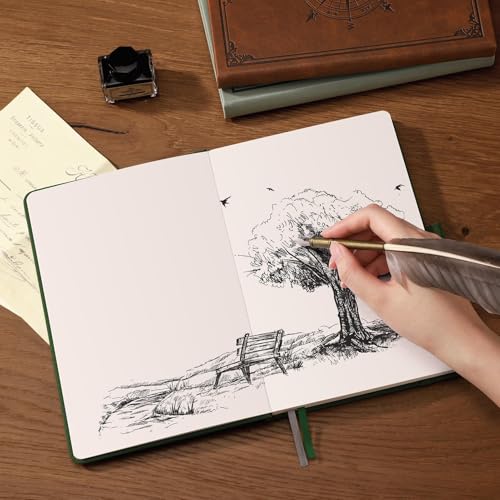 Image of AHGXG Blank Journal Notebook, 192 Pages, A5 Medium Size (5.7'' x 8.3'') | Leather Hardcover, 100 GSM Thick Paper, for Sketching, Drawing, Painting (Brown)