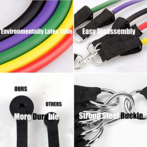 Exercise Resistance Bands Set - 5 Fitness Workout Bands Stackable Up To 100 Lbs, Training Tubes With Large Handles, Door Anchor Attachment, 2 Metal Foot Ring & Carrying Case For Gym Training Physical #TOP6