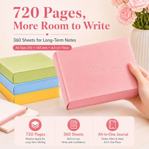 Carnet de notes A5 vert brique de 720 pages, idée cadeau pour bureau et école