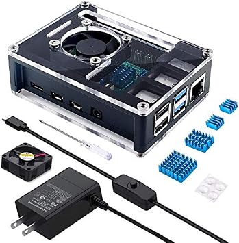 Miuzei Raspberry Pi 4 Case, Raspberry Pi 4 5.1V 3A USB-C Power Adapter + Cooling Fan + Heatsink Pi 4 Model B Compatible Raspberry Pi 4 Main Unit, PSE Certified
