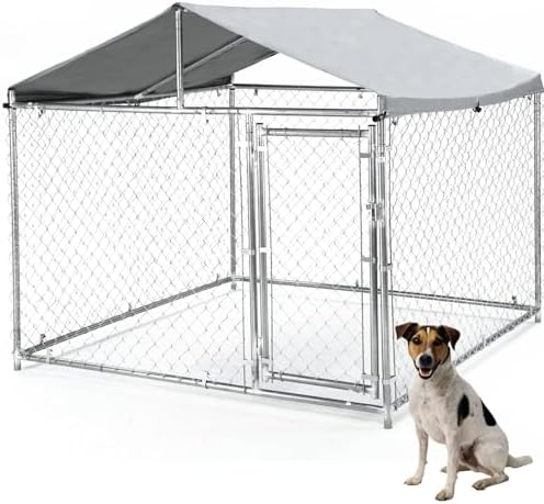 79 in Outdoor Dog Kennel for Large Dog, Heavy Duty Galvanized Ste...