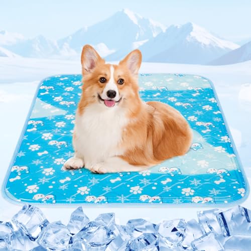 Tsmertor Dog Cooling Mat, Portable 60x45cm Pet Gel Self Cooling Pads Mat for Dogs, Waterproof&Scratch-Resistant, Non-Toxic Sleeping Bed for UK Pets, Fast Cool Relief in Hot Summer