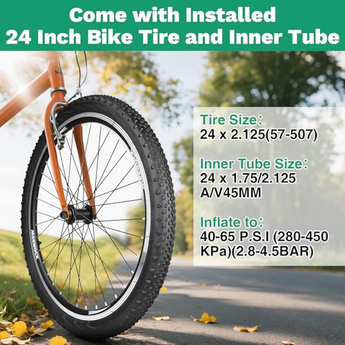 24 Inch Bicycle Front Wheel - 14Gx32H Spokes with ED Brass Nipples - 100mm Front Wheel with Tire and Tube (Front, 24 inch)
