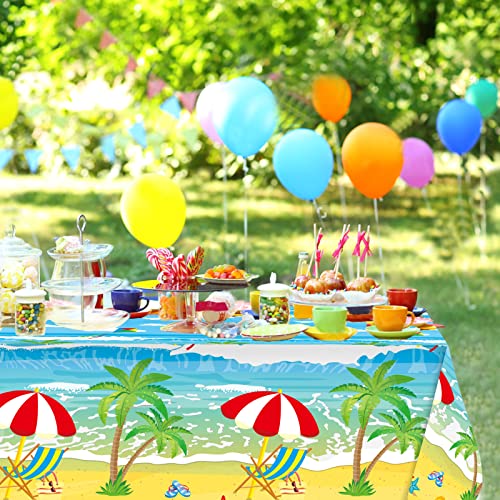Summer Beach Tablecloth 2 Pack Plastic Hawaiian Party Decorations Pool Party Tablecloth Summer Table Cover Rectangular Table Baby Shower Outdoor Picnic Beach Theme Birthday Party Supplies 54 X 108’ #TOP1