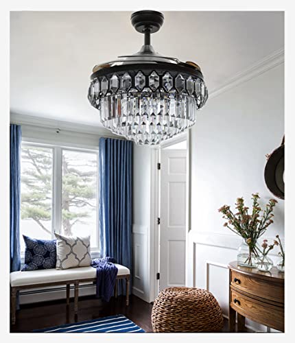 Fandian 42 Inch Modern Crystal Ceiling Fan With Lights Black Retractable Fandelier Remote Control Fixtures, 3 Color Changes Luxury Lighting For Dining Room thumb #8