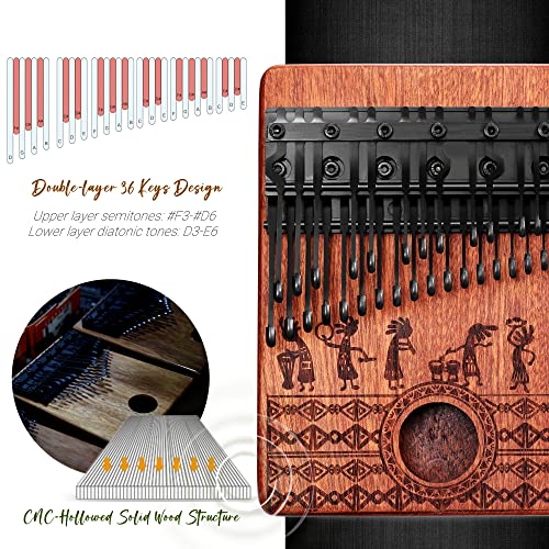Moozica 36 Keys Chormatic Kalimba, Double-Layer Piano Layout 36 Tines Professional Kalimba Thumb Piano, Solid Mahogany Kalimba Instrument(Bka36) #TOP3