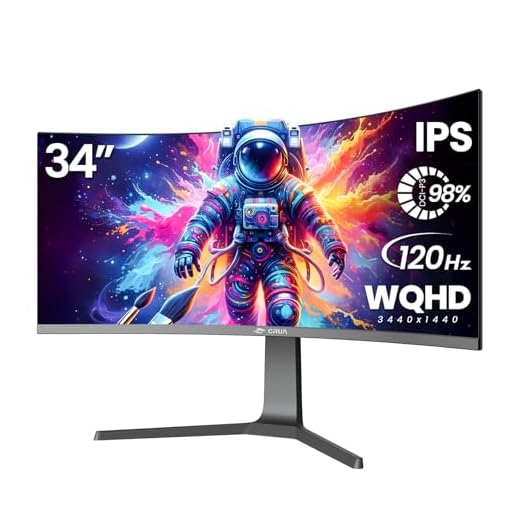 CRUA 34" Curved Gaming Monitor, IPS WQHD(3440x1440P) 120Hz 1900R 21:9 UltraWide PC Display, 130% sRGB, AMD FreeSync, Blue Light Filter, HDMI/DP Ports, Wall Mountable Installs– Black