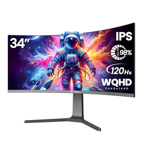 CRUA 34' Curved Gaming Monitor, IPS WQHD(3440x1440P) 120Hz 1900R 21:9 UltraWide PC Display, 130% sRGB, AMD FreeSync, Blue Light Filter, HDMI/DP Ports, Wall Mountable Installs– Black