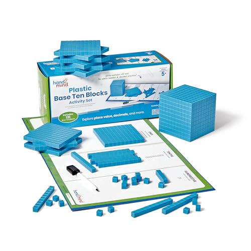 hand2mind Plastic Base Ten Blocks Activity Set, Place Value Manipulatives, Base 10 Blocks for Math, Counting Cubes, Math Manipulatives 1st Grade, Small Group Classroom Must Haves (133 Pieces)