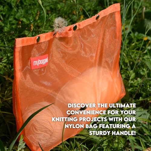 Image of Medium 4 Snaps Mesh Travel Knitting Bag with Snap Opening, Lightweight Nylon Storage Pouch for Yarns, Needles and Accessories (Orange)
