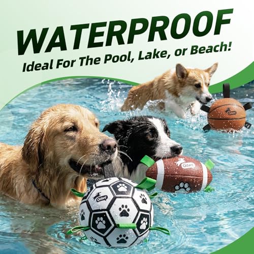 Image of QDAN Dog Soccer Ball Football Basketball Set - 3 PCS Dog Balls with Strap for Tug of War, Soccer Ball Football Toys for Small Medium Large Dogs, Herding Ball for Dogs, Dog Birthday Toy