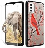 GFRGTFHYT for Samsung Galaxy A14 5G Phone Case with Screen Protector Slim Tempered Glass Black Cover Red Cardinal Birds Design for Women Wen Shock-Proof Protective Case for Samsung Galaxy A14 5G