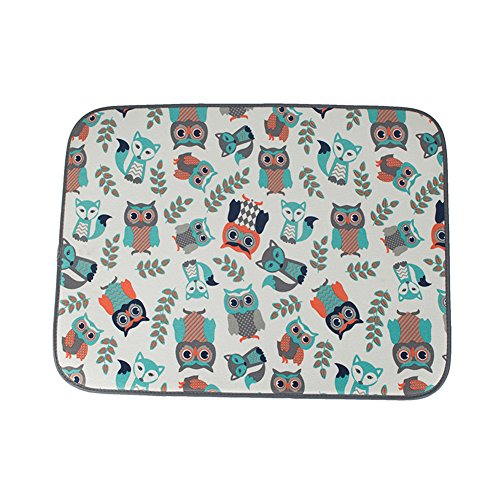 LHFLIVE Microfiber Owl Dish Drying Mat Gray 18 x 24 Inch Extra Large