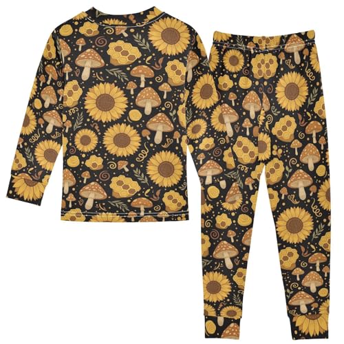Pajama Sets Long Sleeve Sunflower Mushroom Honeycomb Pattern Soft Comfy Sleepwear 2 Piece PJS 3-8T3