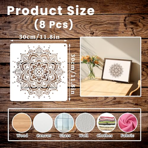 MWOOT STENCIL SET 8pcs, Large Mandala Templates for Painting Reusable Floral Designs, Wall Tile Furniture Home Decoration - Image 3
