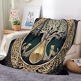 XCQHZYQ Kuscheldecke Flauschig Goldener Lebensbaum Wolf Gitarre 180x200 cm Dicke Warme Sofadecke Wohndecke für Herbst und Winter, Sherpa Decke Couchdecke Überwurf Fleecedecke