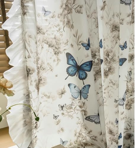 Beydodo Drapes For Living Room 72 Inch Length 2 Panels, Privacy Curtains For Windows Pinch Pleat, Ruffled Yarn with Butterflies and Flowers Pattern, Polyester, 42 x 72 inch - Image 5