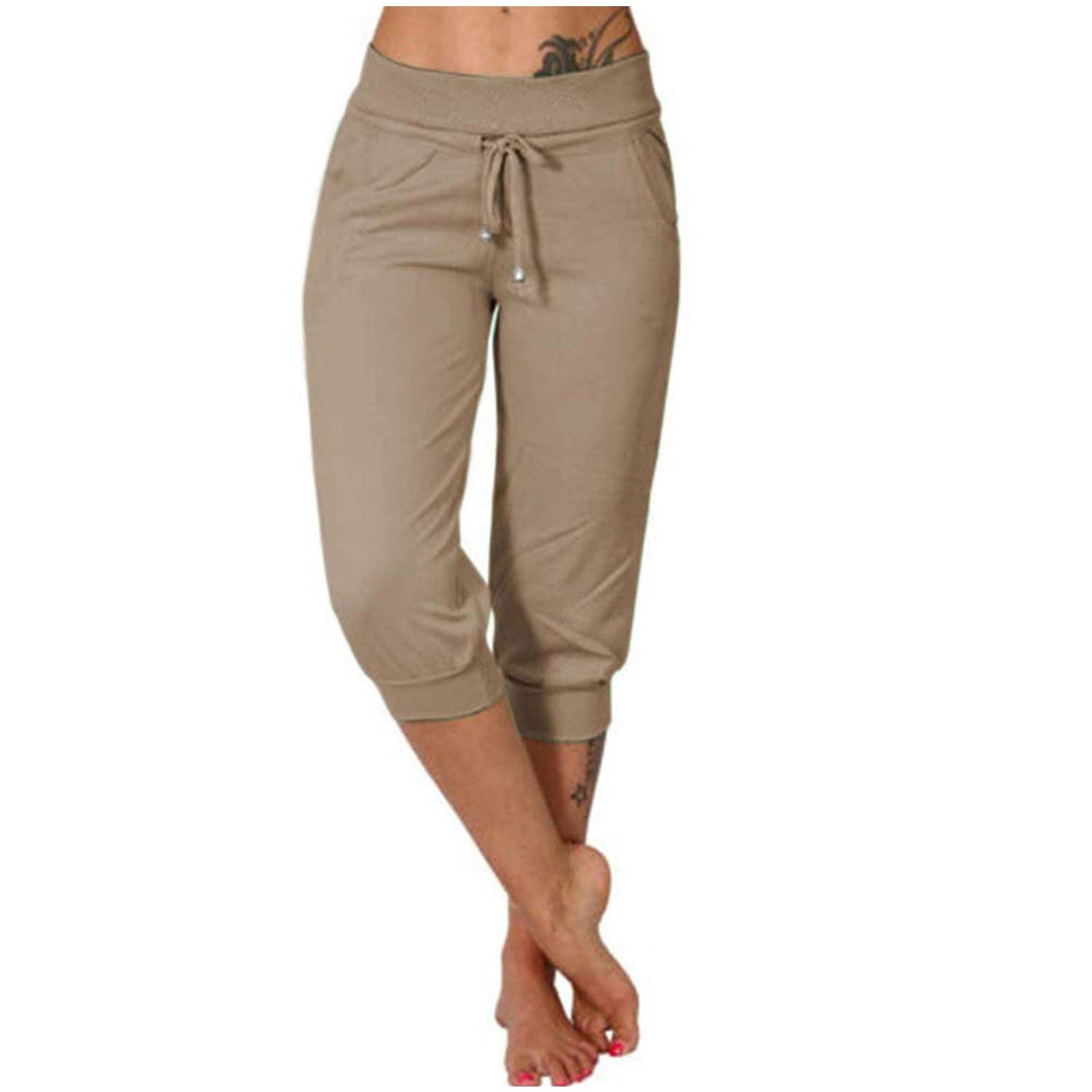 Capris Pants for Women 2026 Sweatpant Cropped Jogger Running Pants Lounge Loose Fit Drawstring Waist with Side Pockets — view 22