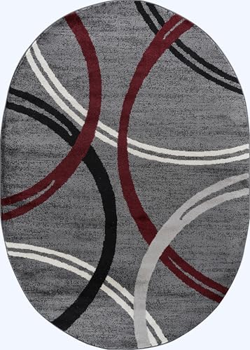 Rugshop Modern Wavy Circles Design Oval Area Rug 5' x 7' Red