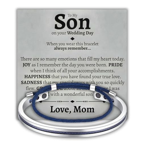 Love You This Much Meaningful Son Wedding Nautical Rope Cuff Bracelet | Gift for Groom from Mom | Mother to Son Wedding Gift | Groom Gift from Mother | Son Getting Married, Stainless Steel, no