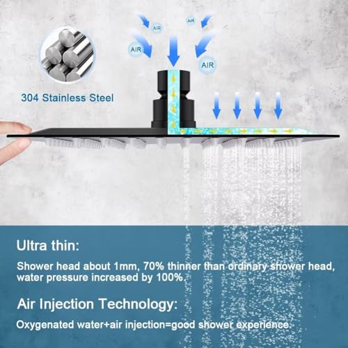 POP SANITARYWARE Matte Black Shower Faucet Set Bathroom Rainfall Mixer 10 Inch Shower Head System Single Handle Shower Trim Kit with Valve