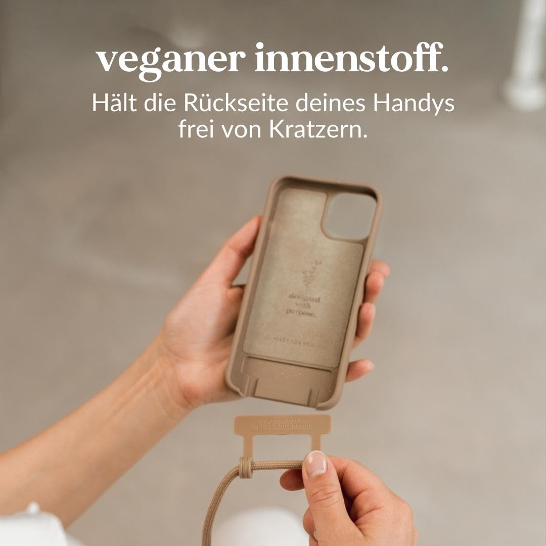 Woodcessories - Change Case, Nachhaltige Handykette abnehmbar kompatibel mit iPhone 15 Hülle mit Band Taupe - biologisch abbaubar