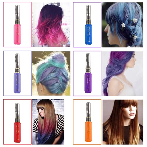 Ckfyahp Temporary Hair Dye For Girls, 6 Pcs Hair Color Chalk Comb For Dark & Light Hair, Punky Color Washable Hair Dye Mascara For Kids Women Party Birthday Gifts #TOP2