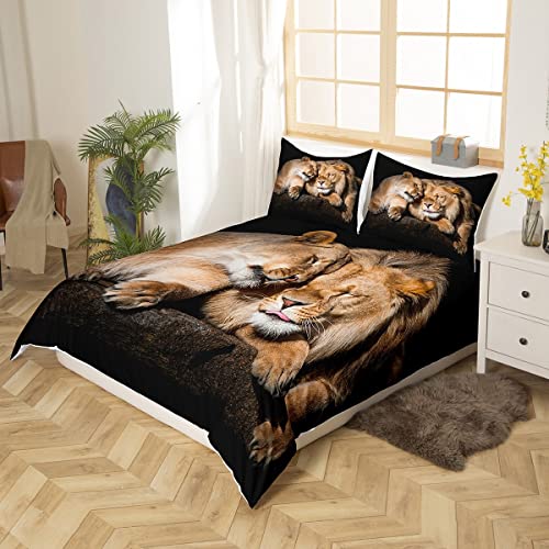 Homewish Lion Duvet Cover Set Wild Lion Couple Print Bedding Set 3Pcs For Kids Boys Teens 3D Animal Theme Comforter Cover African Wildlife Quilt Cover With 2 Pillowcases (No Comforter) King Size #TOP1
