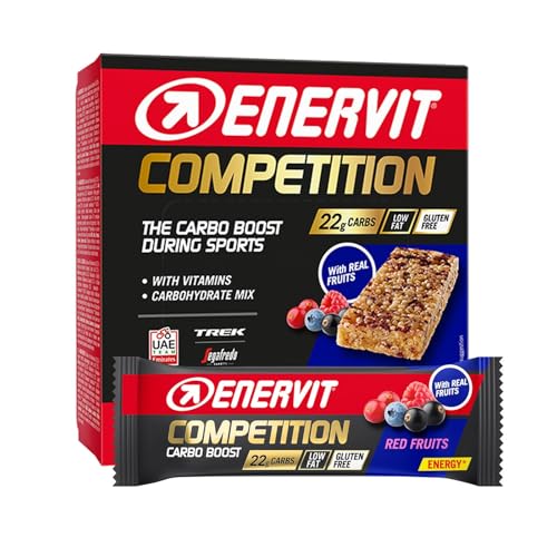 Enervit Competition Bar Red Fruits Energieriegel mit 22 g Kohlenhydrate innovative Formel für intensive Aktivitäten Vegan Glutenfrei Geschmack roter Früchte 12 Riegel à 30 g