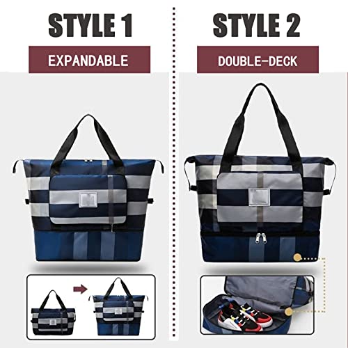 2022 New Foldable Dry/Wet Separation Travel Bag, Knowledee Lightweight Waterproof Foldable Travel Duffel Bag Large Capacity Expandable Folding Women's Sports Gym Tote for Sports, Camping (Blue)3