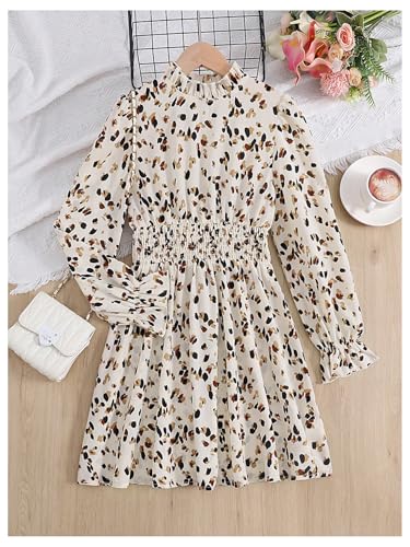 Floerns Girl's Floral Print Flare Long Sleeve Short Dress Mock Neck A Line Dresses4
