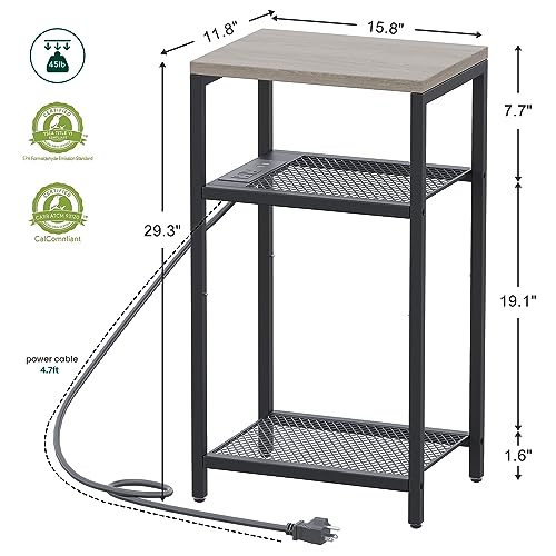 Tall-Side-Table-with-Charging-Station-End-Table-Set-of-2-3-Tier-Telephone-Table-Small-Table-Night-Stand-for-Small-Spaces-Living-Room-Bedroom-Greige-and-Black-JET001CSG2 Tall Side Table with Charging Station End Table Set of 2 3 Tier Telephone Table Small Table Night Stand for Small Spaces Living Room Bedroom Greige and Black JET001CSG2