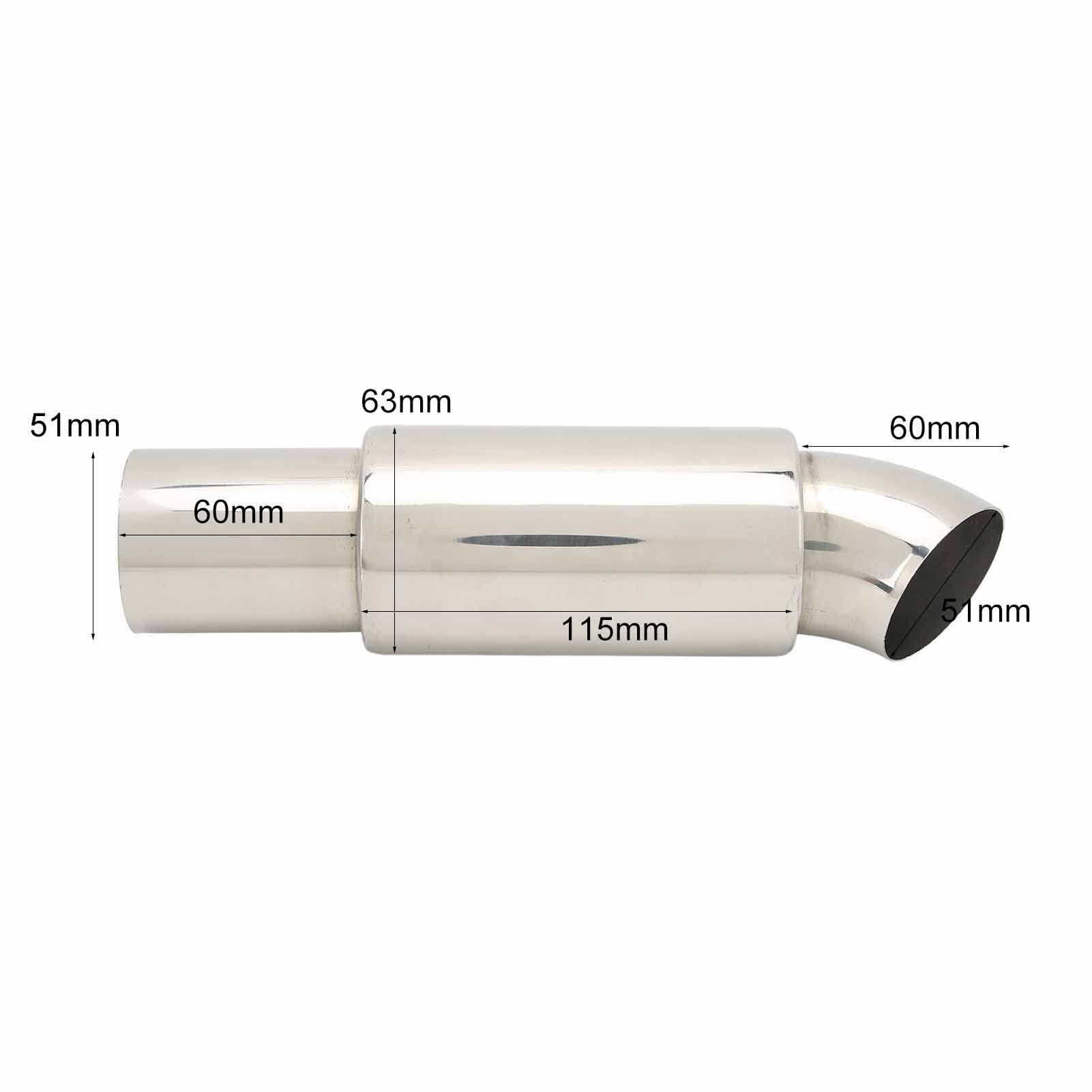 Silenciador de Escape de Coche,Tubo de Escape de Coche,Punta de Silenciador Trasero,Entrada de 51mm X 63mm,Reemplazo Universal Plateado de Acero Inoxidable Redondo, de escape