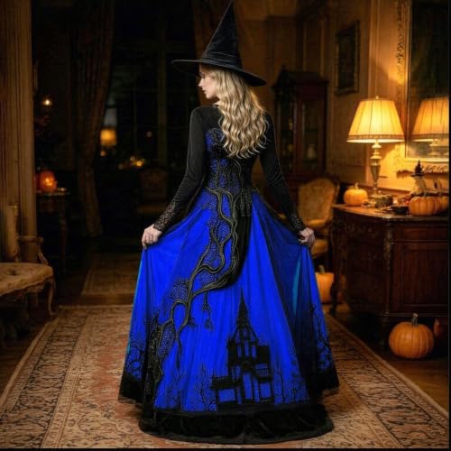 Witch Dress for Women Long Sleeve Medieval Renaissance Halloween Dresses - image 3