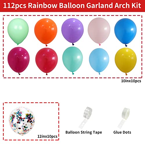 Colorful Balloon Garland Arch Kit 112Pcs Birthday Party Decorations With 11 Colorful Confetti Latex Balloons For Kids Baby Shower Wedding Rainbow Fiesta, With Balloon Arch Strip, Dot Glue #TOP1
