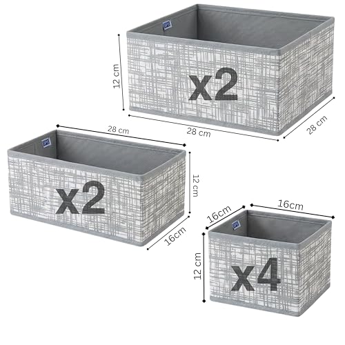 Image of Skrill 8-Piece Foldable Cloth Storage Box Set | Cube Baskets, Bins & Dividers for Closet & Dresser Drawer Organization - Crosshatch Grey