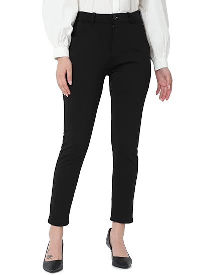 Buy Smarty Pants Women's Skinny Fit Cotton Formal Trouser  (SMPT-593A-M_Black_M) at Amazon.in