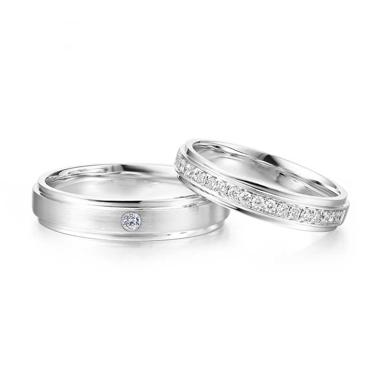 Alianzas de oro blanco 585, anillo de boda de oro auténtico de 14 quilates con diamante auténtico, anillo de compromiso apto para 4 mm, para mujer, talla 54 (17,2)