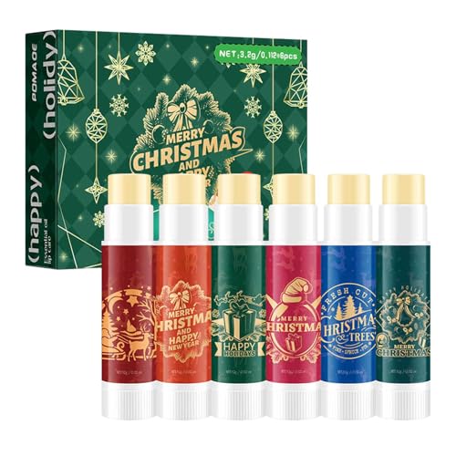 Juego de bálsamo labial para Navidad, regalos, 6 unidades de bálsamo labial humectante de frutas, máscara de labios, cuidado duradero, líneas de labios decoloradas (1 juego)