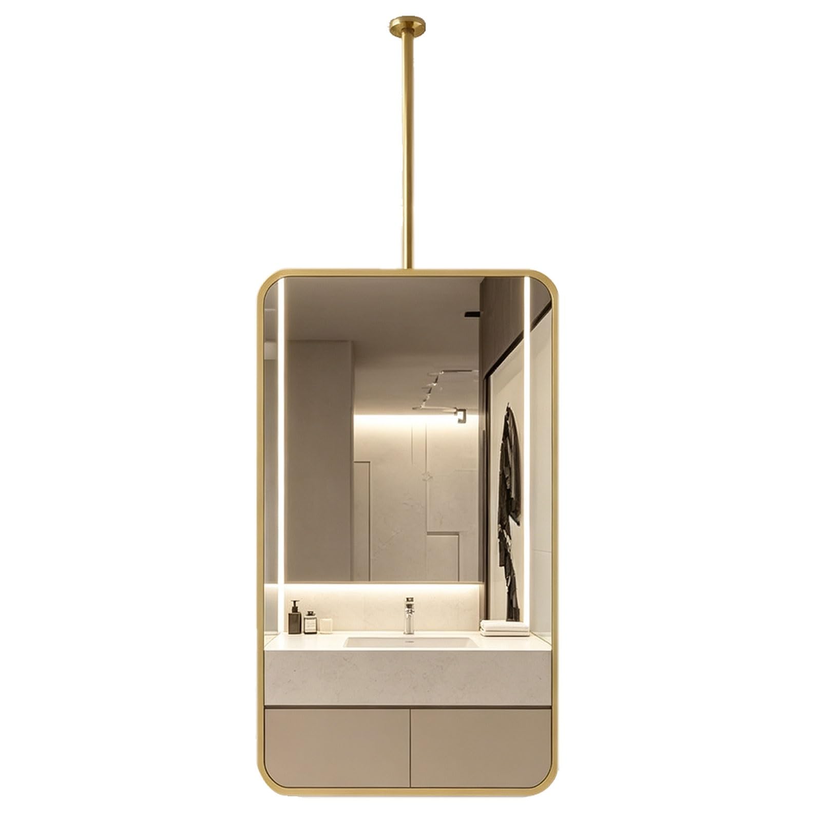 Specchio da bagno montato a soffitto, da bagno rettangolare rotondo
