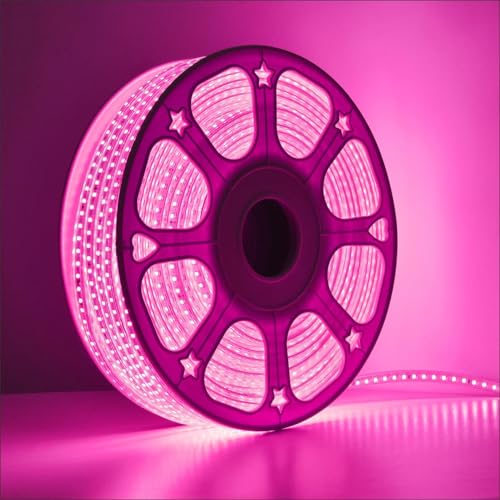 Image of MoonlitDreams 10M LED Rope Light | 120 LEDs /M Waterproof Strip Light | Pink Flexible Cove Light for False Ceiling, Balcony, Bedroom, Garden & Indoor Outdoor Decoration | Plug & Play Decorative Light