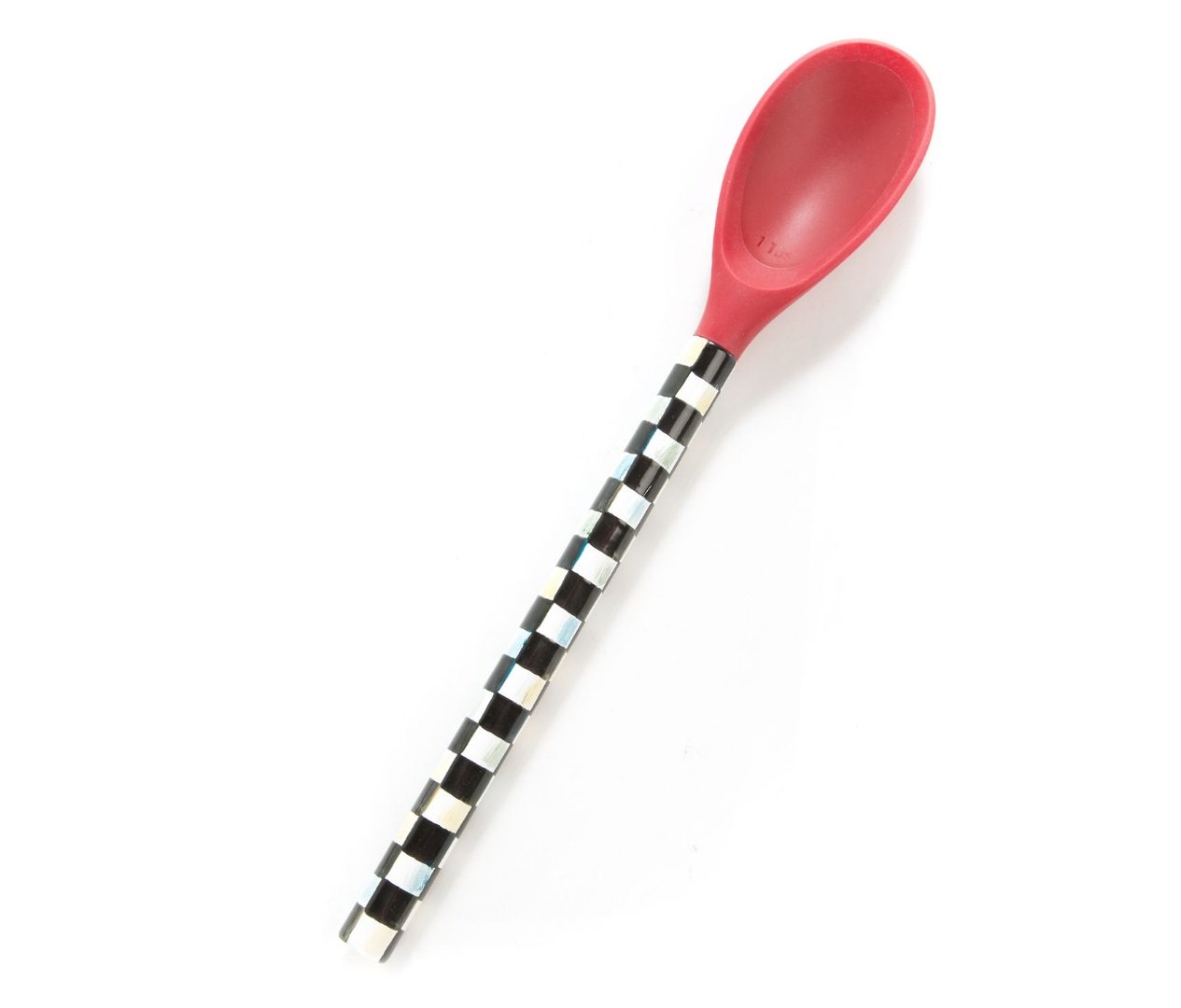MacKenzie-Childs Silicone Large Spoon - Stainless Steel Body with Enamel Courtly Check Print and Silicone, Cherry Red Ladel – 13” Long Cooking Utensil